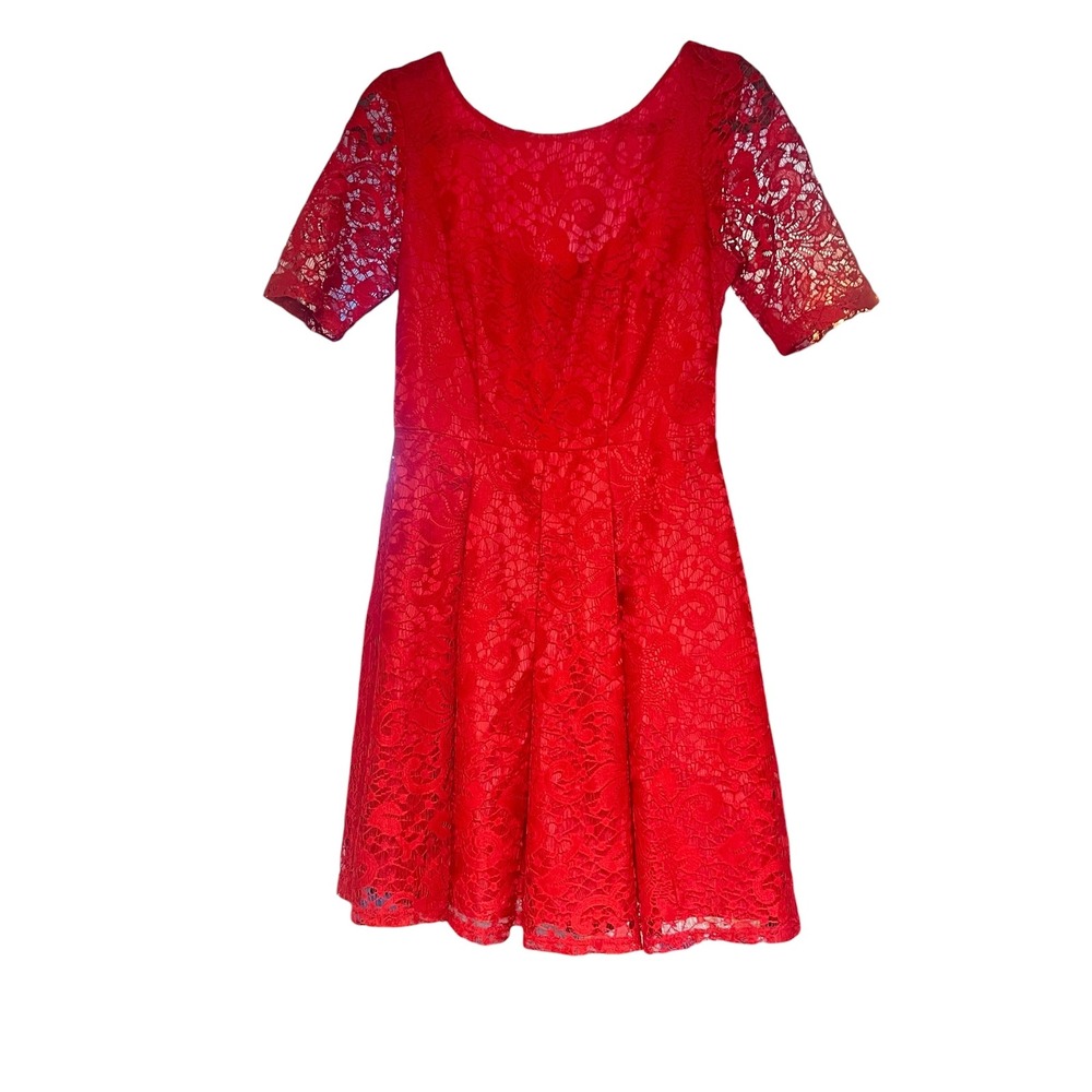Danny‎ and Nicole Red Lace Fit and Flare Short Sleeve Dress Size 6